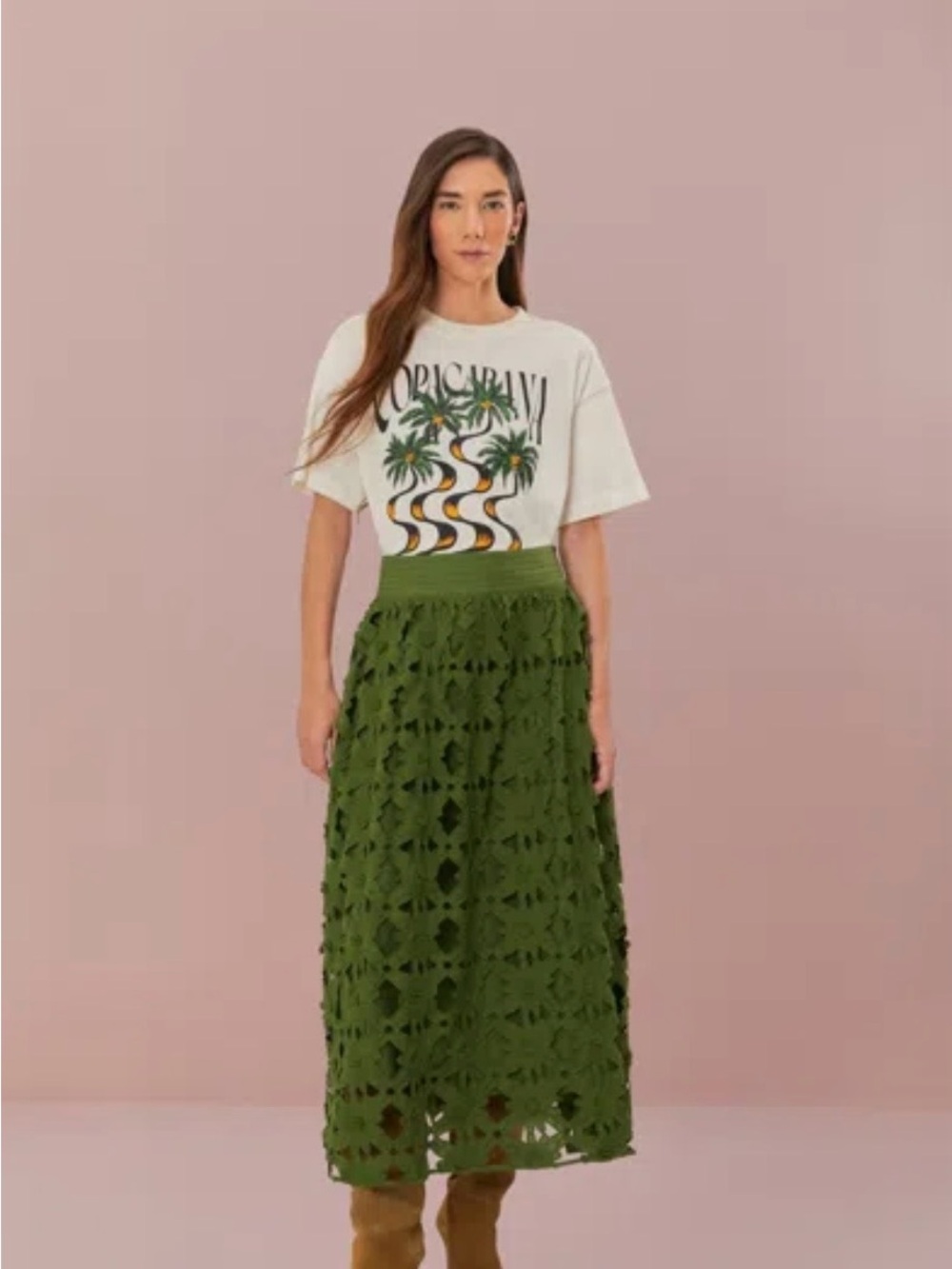 Farm Rio Green Richilieu Midi Skirt. Size S. NWT